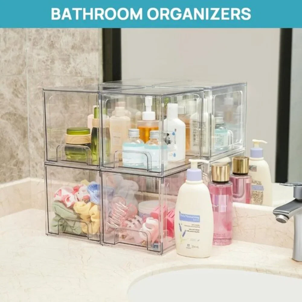 New 4-Pack Clear Plastic Stackable Acrylic Drawers for Vanity Storage Organizers